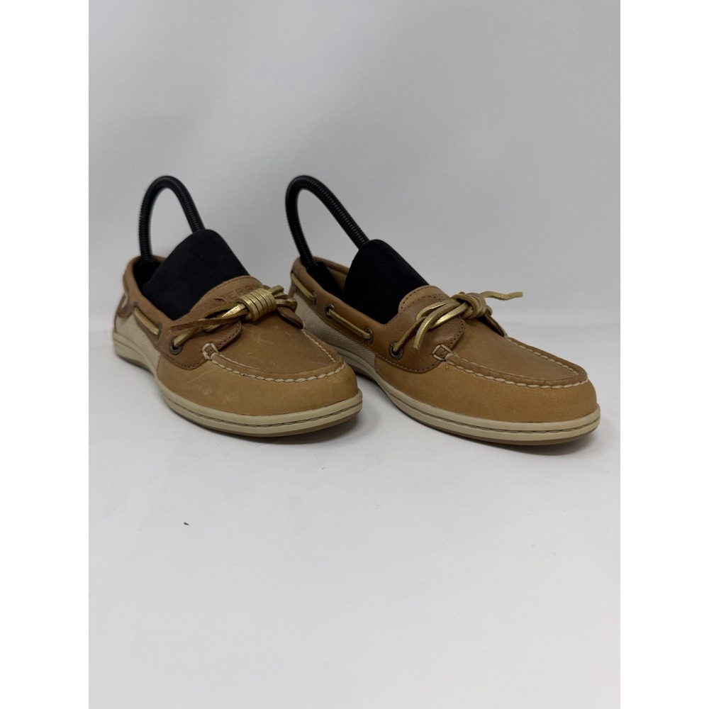 Sperry Top-Sider Womens Tan Gold Leather Canvas Boat Shoes STS97211 Size 6M